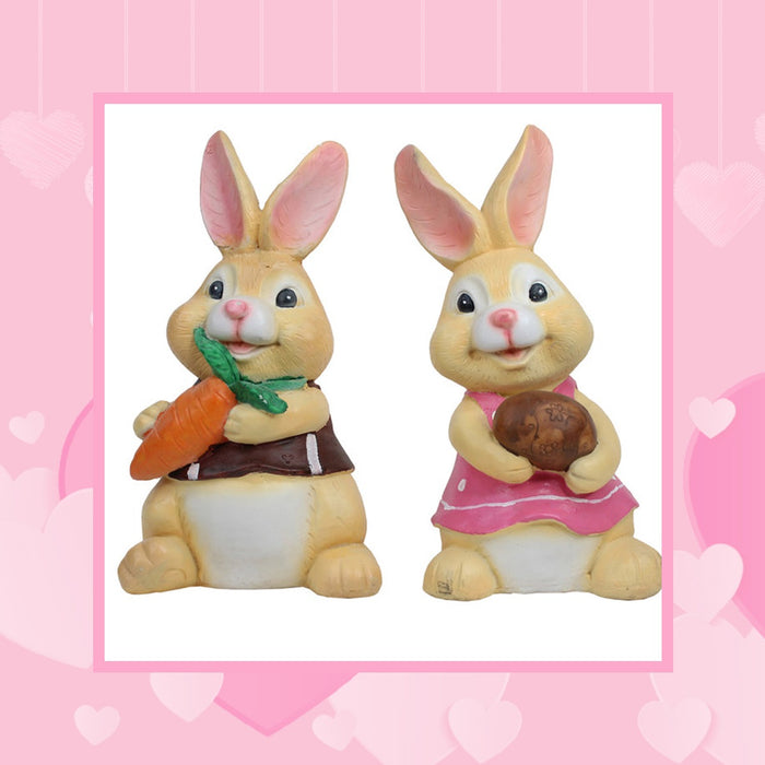 (Set of 2) Small Bunnies Statue for Home and Garden Decoration