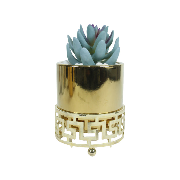 Golden Ceramic Pot with Artificial Succulent (Table Top)