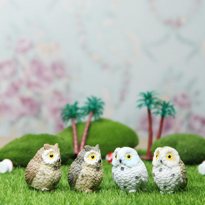(Set of 4) Resin Owls Miniature Toys Fairy Garden