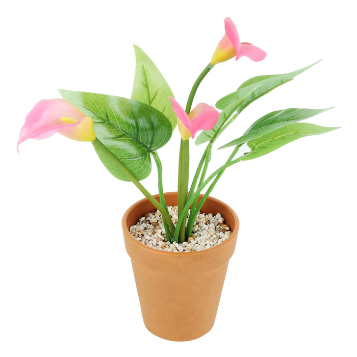 Set of 4 Artificial Real Looking Flower Pots ( Rose, Lotus, Calla Lilly & Tulips) artificial flower with plastic pot and gravel