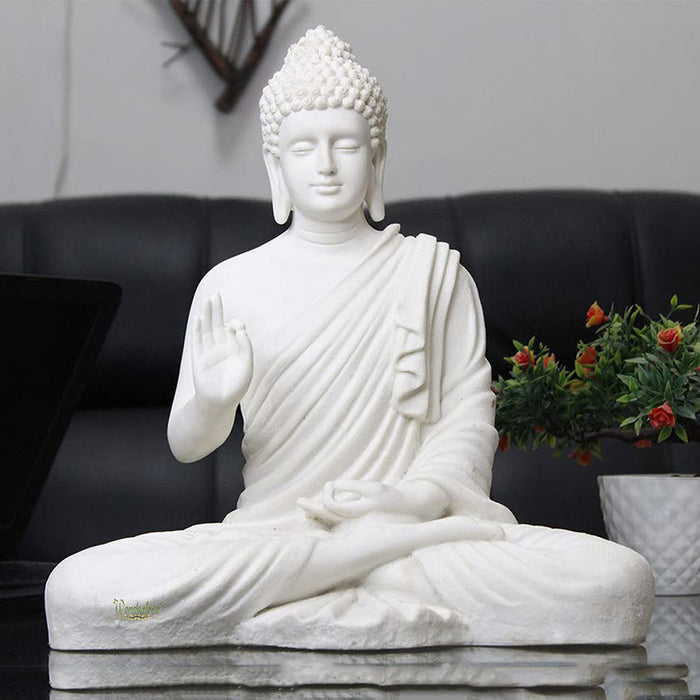 14 inch Buddha Statue for Home and Garden Decoration (White)