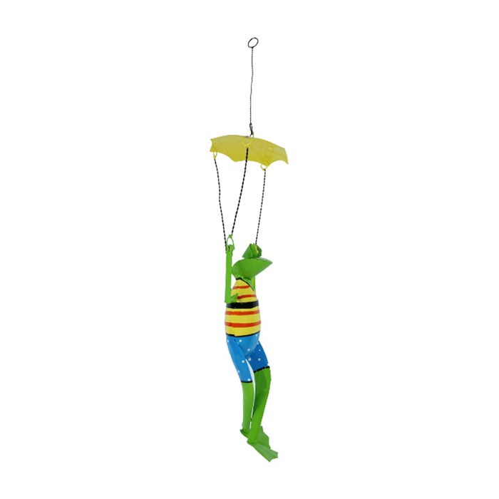 Metal Hanging Parachute Frog for Balcony and Garden Decoration