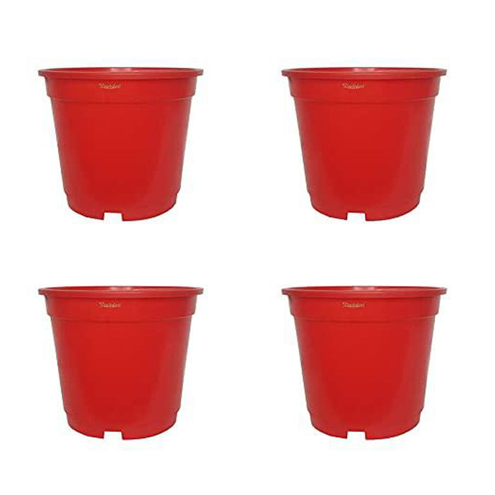 8 inch Set of 4  plastic pots for Outdoor ( Plastic Pots for Home Plants) (Red)