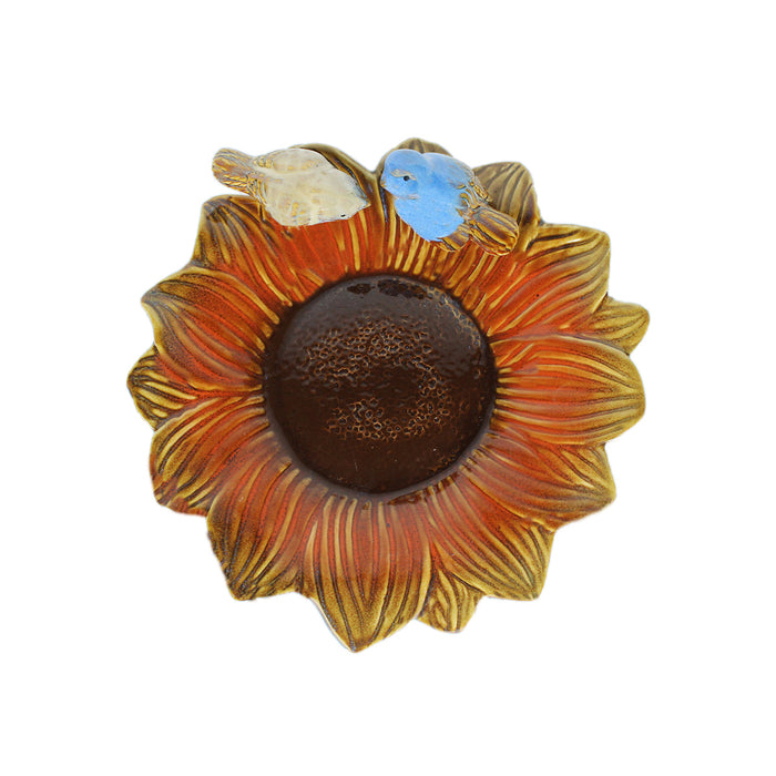 Ceramic sunflower Tray, platter with two birds, keeping trinkets, jewellery, home decoration
