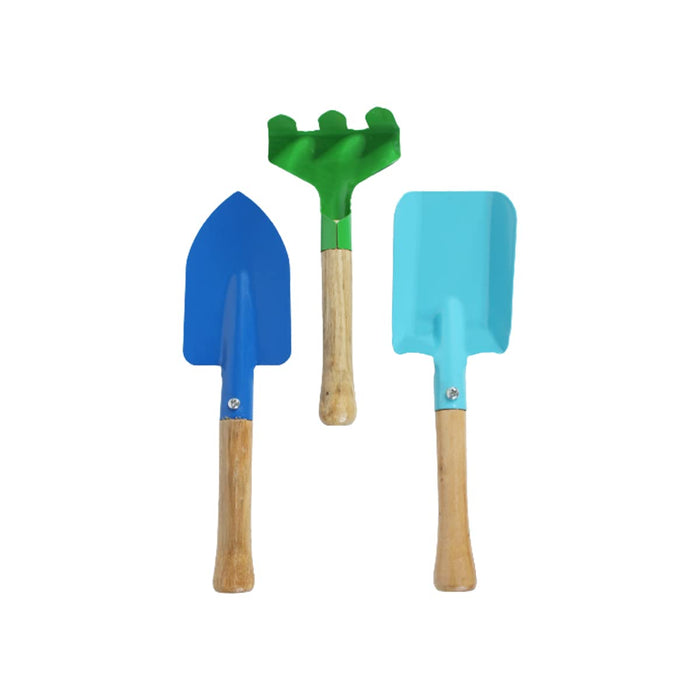 Set of 3 Kids Garden Tool Set (Cultivator, Spade and Shovel) with Wooden Handle