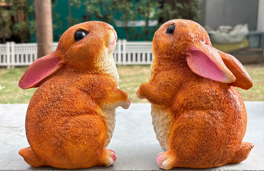 Wonderland Pair of Small Sitting Rabbit Garden Statues - Durable Resin Bunny Figurines for Outdoor and Indoor Decor
