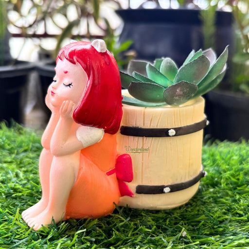 Dreaming Girl Succulent Planter – Decorative Resin Flower Pot for Indoor Plants, Cute Miniature Garden Decor & Desk Accessory(set of 2