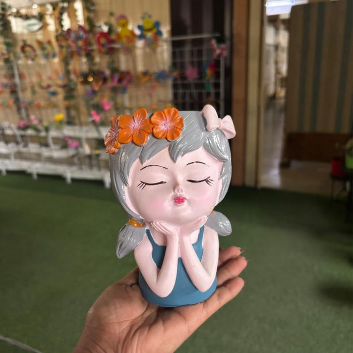 6 inch Set of 4 Whimsical Girl Face Succulent Planters – Cute Resin Head Flower Pots for Indoor Plants, Decorative Cactus Vase for Home & Office Desk Decor