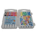 Set of 12 multi-color acrylic paint markers with white barrels and fine tips, displayed open in a clear plastic storage case
