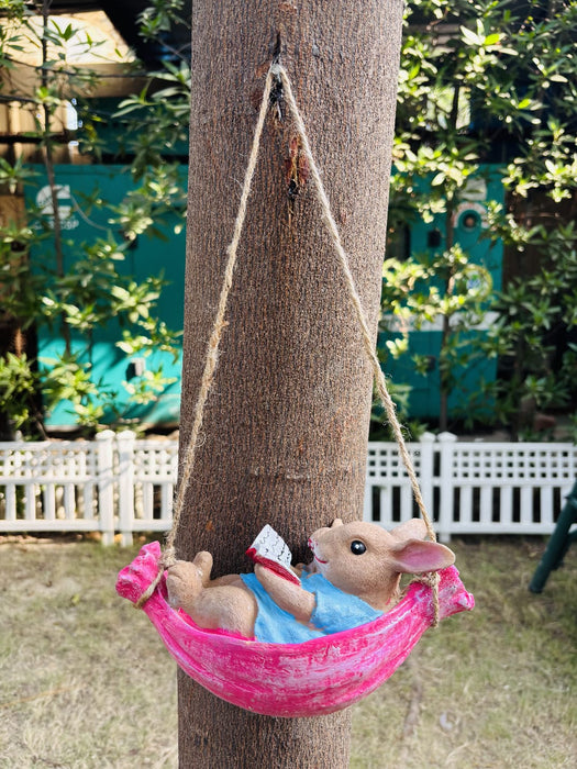 Wonderland Hanging Bunny and Mouse in Hammock Garden Decoration