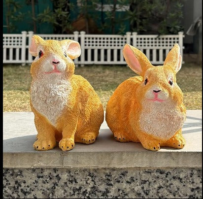 7 inch Rabbit Set of 2, for Garden Décor| White , Light Brown, Dark Brown