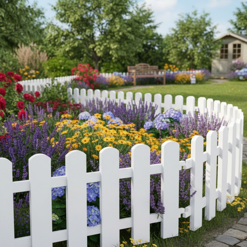1 Foot Tall Garden Fence/Picket Fence -Fence (without Spike) Solid WPC Material - White - (4 Panels)