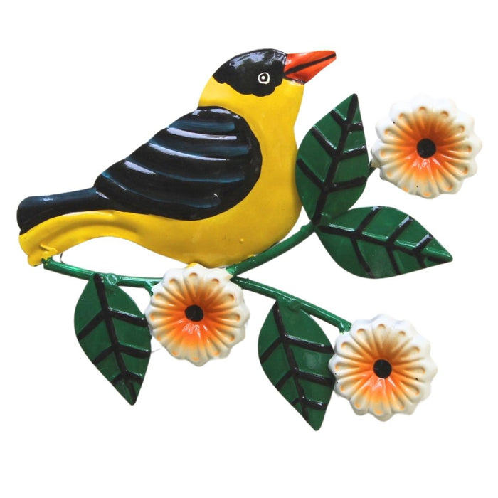 Wonderland set of 3Handcrafted Metal Yellow Bird on Branch Wall Art | Oriole Inspired Decorative Wall Hanging | Home & Garden Decor