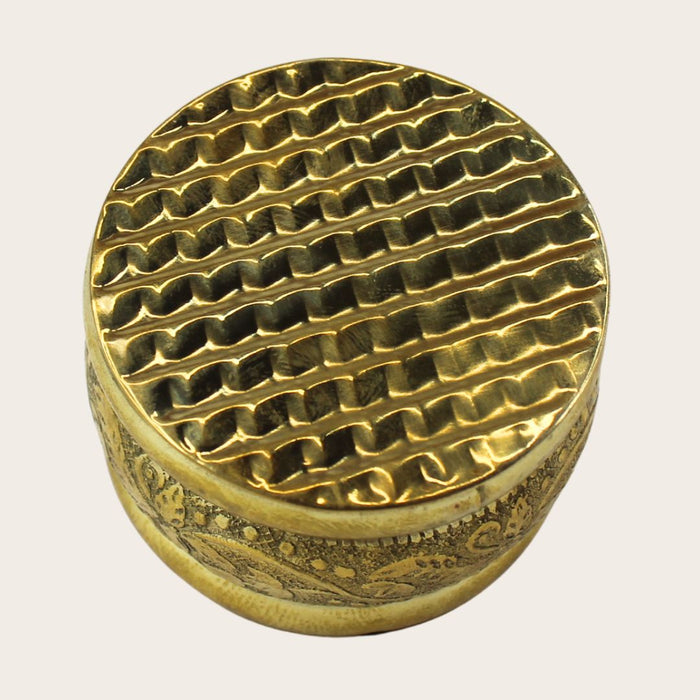 Wonderland Vintage Brass sindoor Box with Enamel Lid| Engraved metal