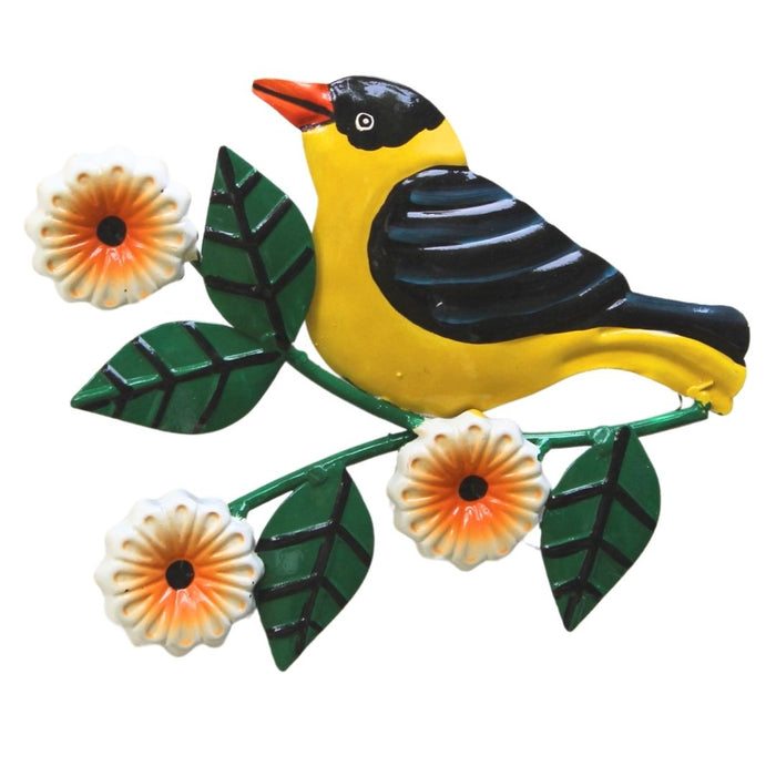 Wonderland set of 3Handcrafted Metal Yellow Bird on Branch Wall Art | Oriole Inspired Decorative Wall Hanging | Home & Garden Decor