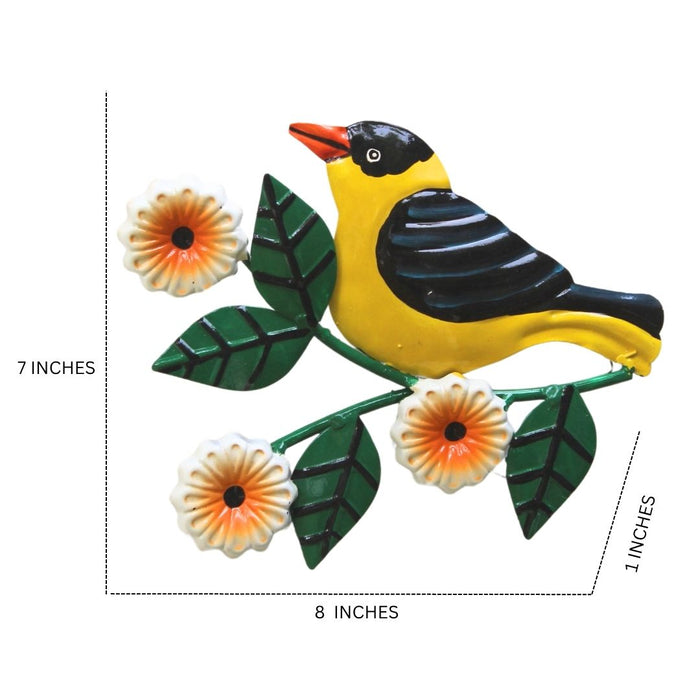 Wonderland set of 3Handcrafted Metal Yellow Bird on Branch Wall Art | Oriole Inspired Decorative Wall Hanging | Home & Garden Decor
