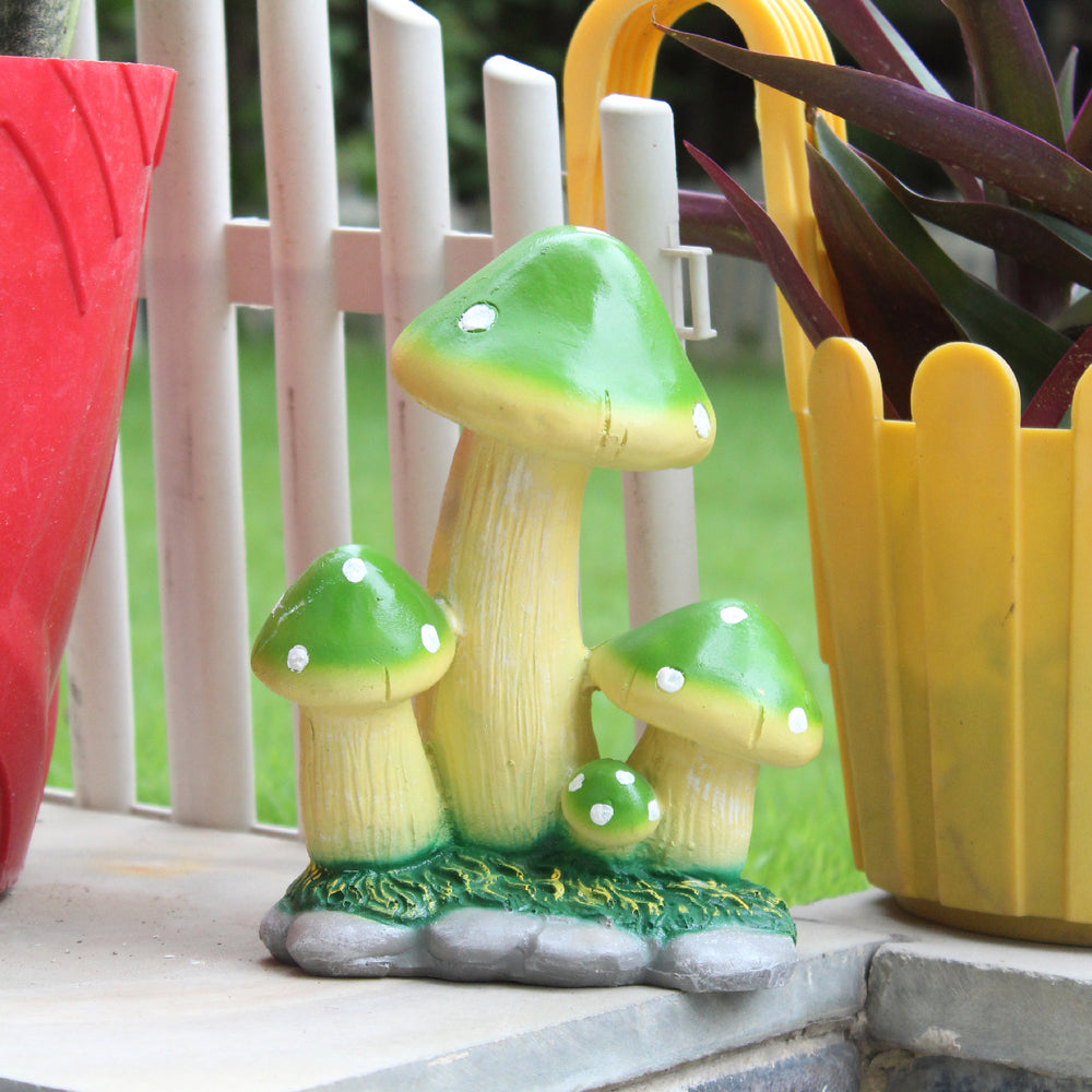 resin mushroom garden décor in green