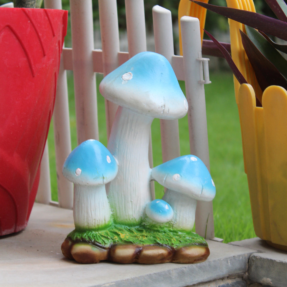 Resin mushroom garden décor in blue