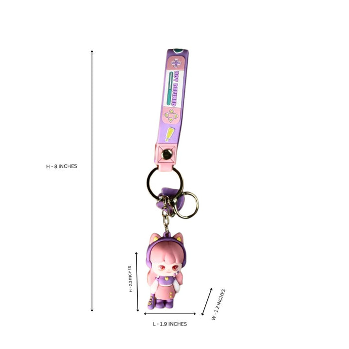 Wonderland Kawaii style ( set of 2) Cute Cartoon Keychains with Strap – Purple King Boy & Pink Cat Girl Set Keyrings for Bags & Keys