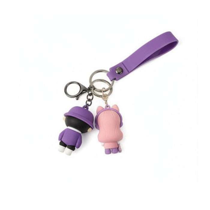 Wonderland Kawaii style ( set of 2) Cute Cartoon Keychains with Strap – Purple King Boy & Pink Cat Girl Set Keyrings for Bags & Keys