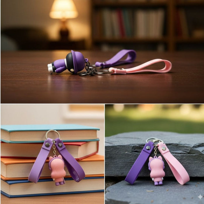 Wonderland Kawaii style ( set of 2) Cute Cartoon Keychains with Strap – Purple King Boy & Pink Cat Girl Set Keyrings for Bags & Keys