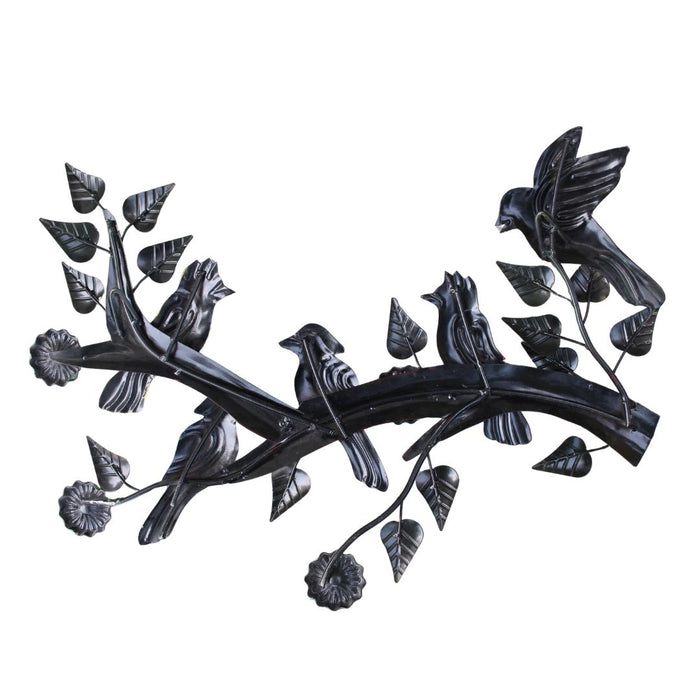 Wonderland Handcrafted Metal Birds on Branch Wall Art Decor for Home, Living Room, Garden, or Balcony - Colourful Nature-Inspired Iron Sculpture
