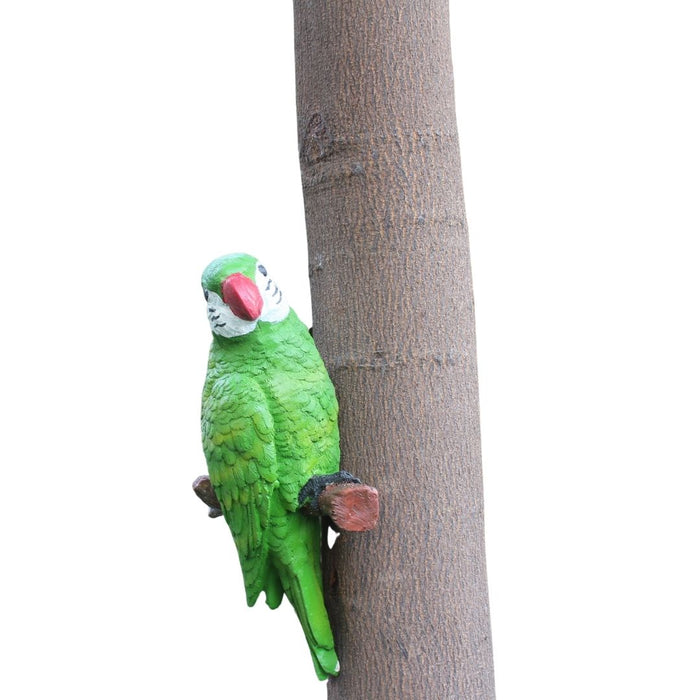 Wonderland Vibrant Green Parrot Tree Hugger/Climber Decor | Realistic Polyresin Bird Figurine for Garden, Balcony, or Home Decoration