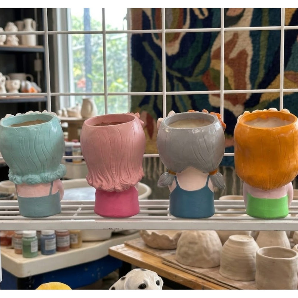 6 inch Set of 4 Whimsical Girl Face Succulent Planters – Cute Resin Head Flower Pots