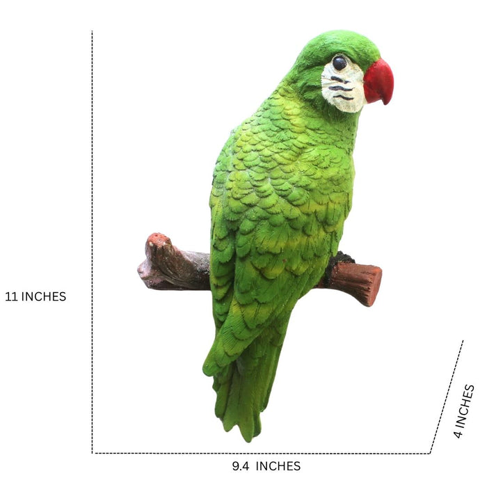 Wonderland Vibrant Green Parrot Tree Hugger/Climber Decor | Realistic Polyresin Bird Figurine for Garden, Balcony, or Home Decoration