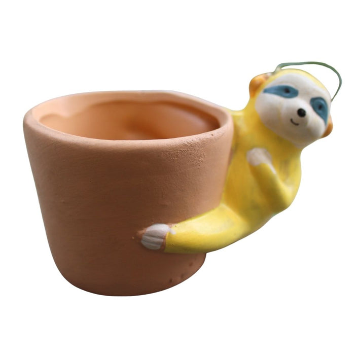 Wonderland Cute Sloth Hanging/Leaning Ceramic Succulent Planter/Pot for Home Decor, Desk, or Balcony (Yellow & Brown)