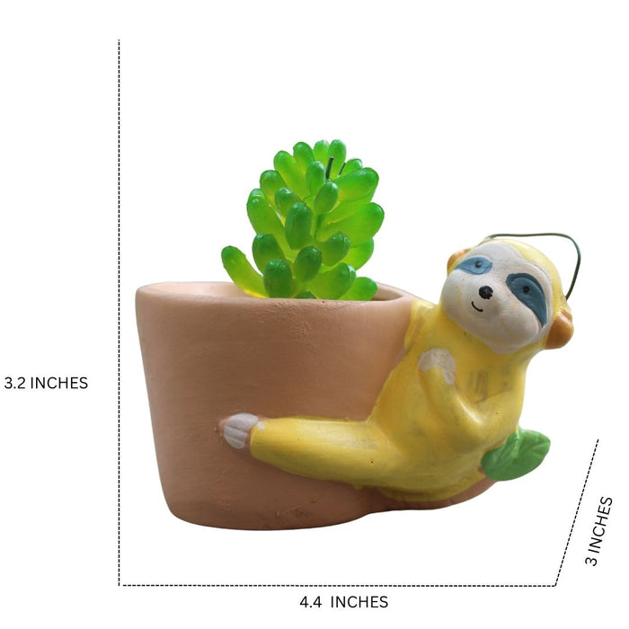 Wonderland Cute Sloth Hanging/Leaning Ceramic Succulent Planter/Pot for Home Decor, Desk, or Balcony (Yellow & Brown)