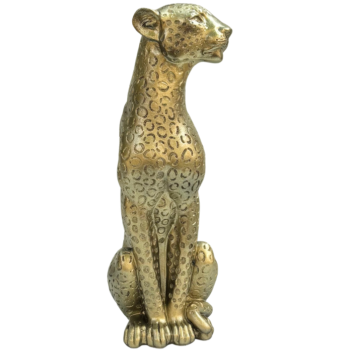 Wonderland Golden Textured Cheetah/Leopard Statue - Elegant Resin Home Decor Accent