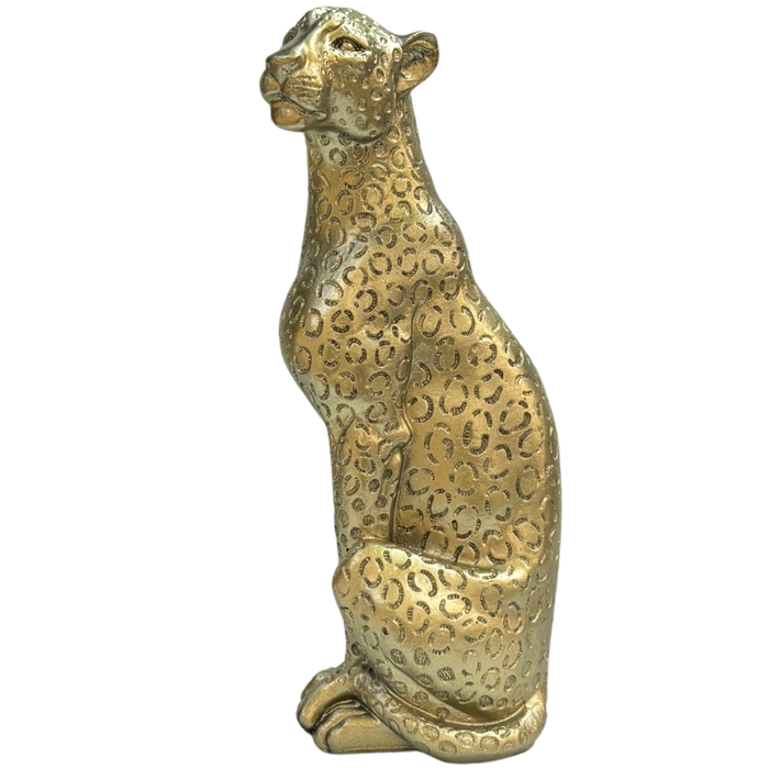 Wonderland Golden Textured Cheetah/Leopard Statue - Elegant Resin Home Decor Accent
