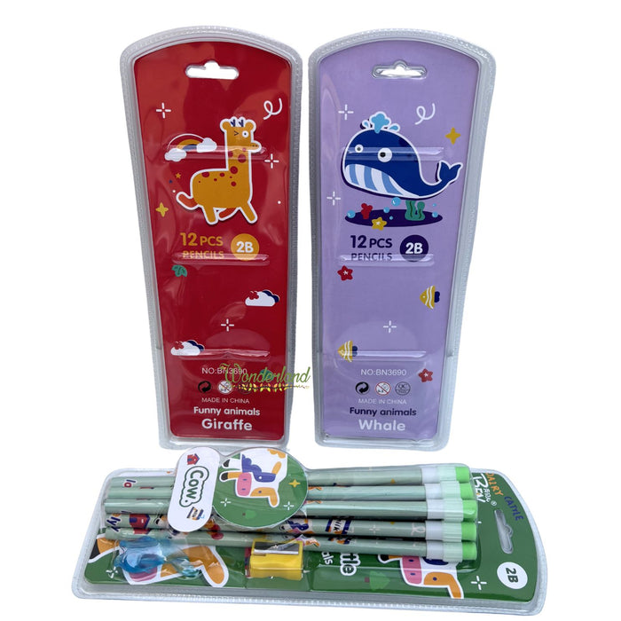Wonderland 2B Pencil set of 3-Pack of 36  with top erasers , 3 grip and 3 sharpner | Writing pencils for school and return gifts