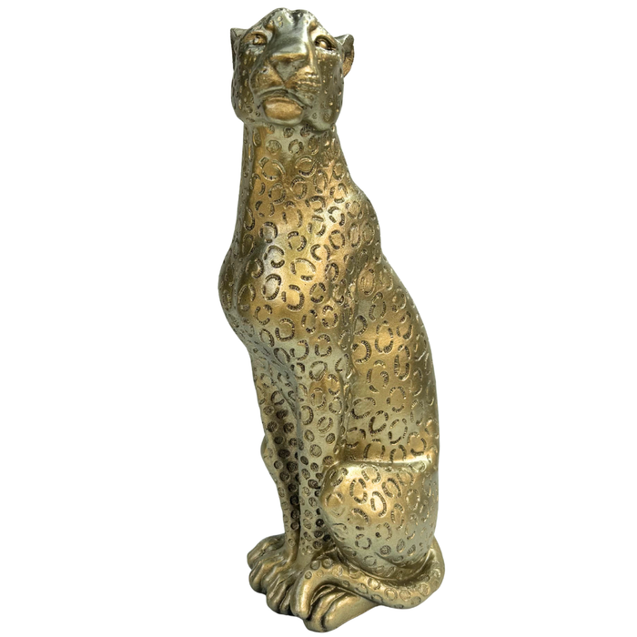 Wonderland Golden Textured Cheetah/Leopard Statue - Elegant Resin Home Decor Accent