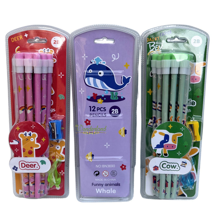 Wonderland 2B Pencil set of 3-Pack of 36  with top erasers , 3 grip and 3 sharpner | Writing pencils for school and return gifts