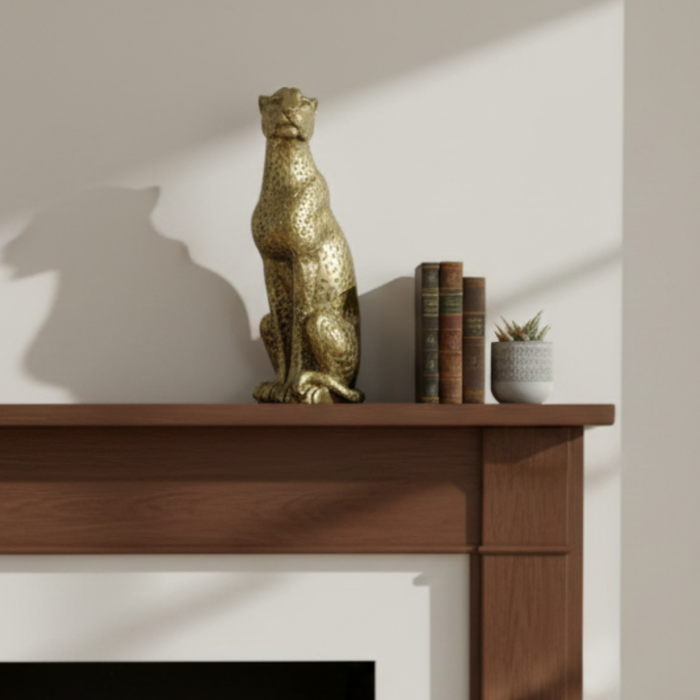 Wonderland Golden Textured Cheetah/Leopard Statue - Elegant Resin Home Decor Accent