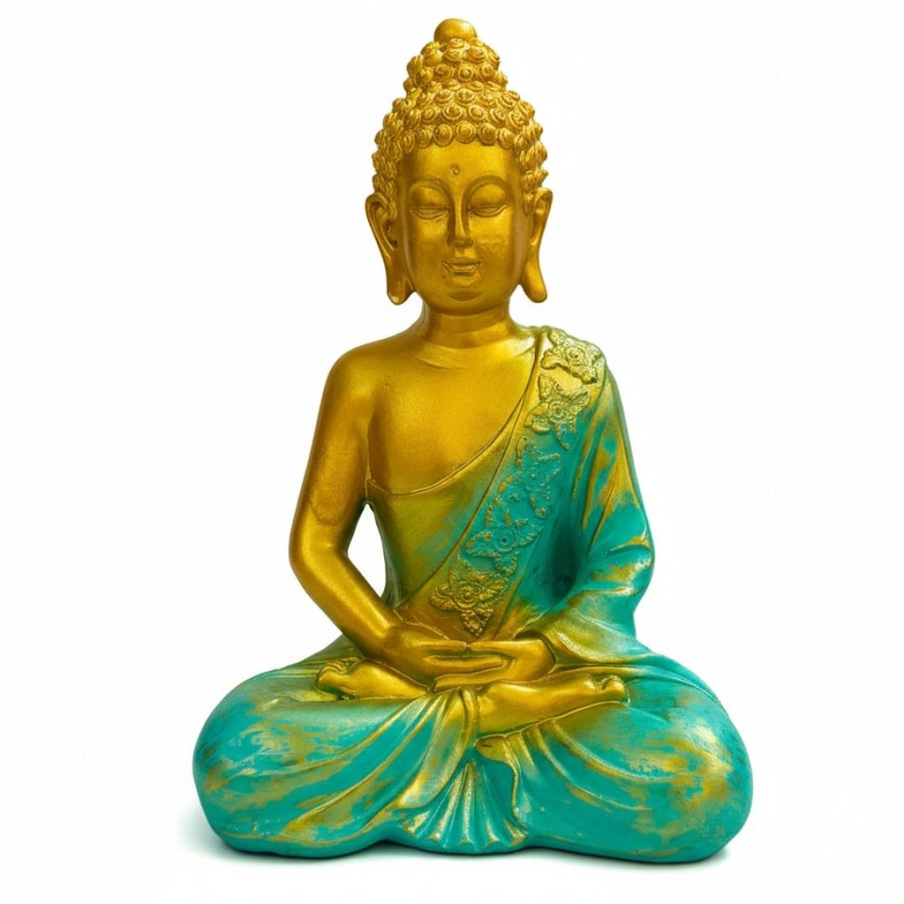 Hand-Painted Gold & Teal Meditating Buddha Showpiece