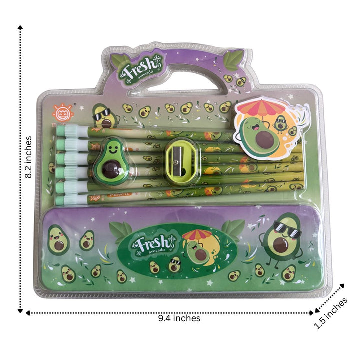 Cute Fruit-Themed Stationery Gift Set – Includes Pencil Case, Pencils, Eraser, and Sharpener - blue colour