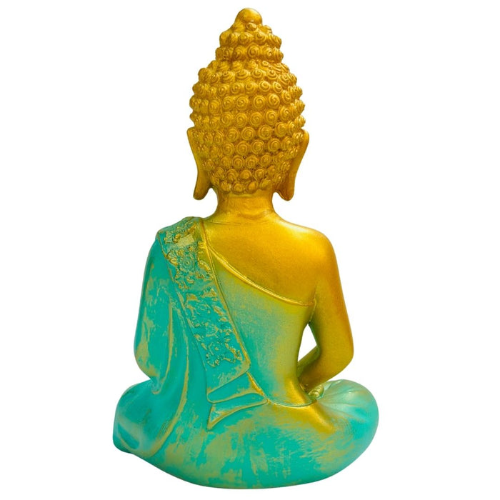 Wonderland Hand-Painted Gold & Teal Meditating Buddha Showpiece for Office, Temple, or Home