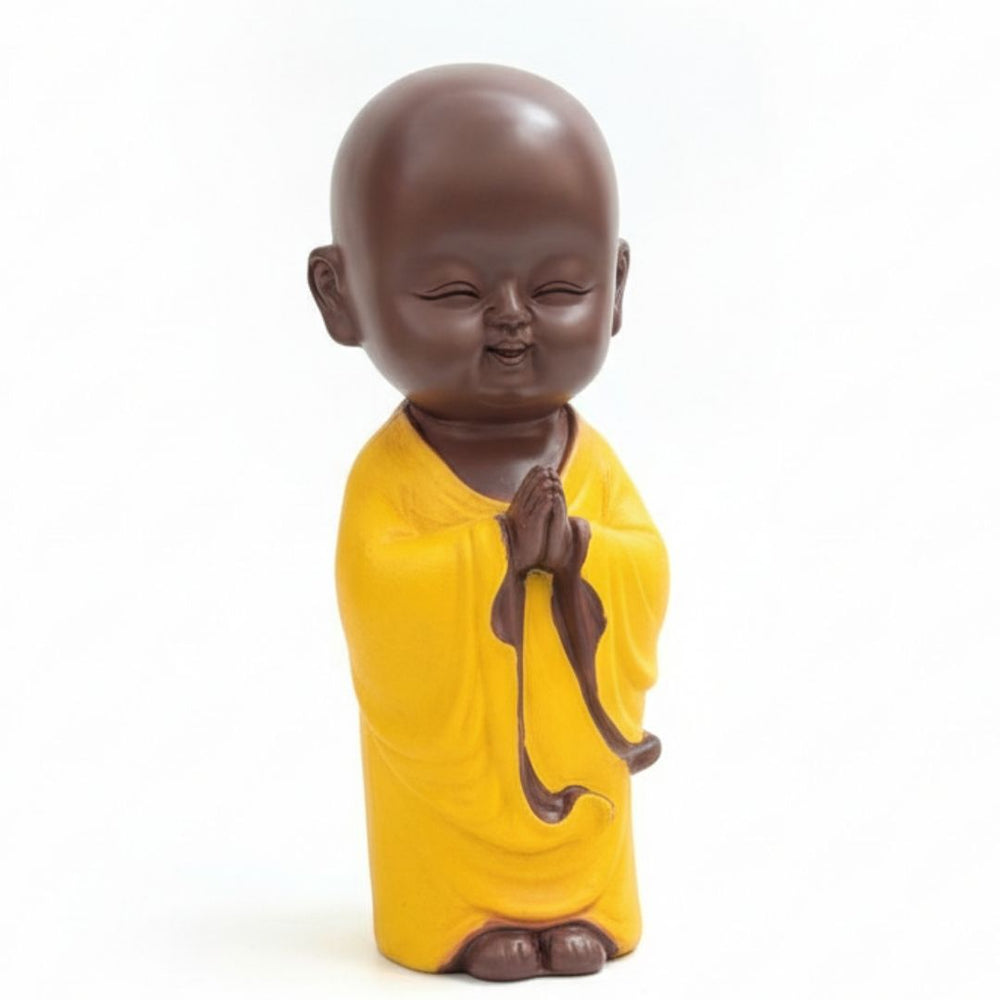 Peaceful Monk Idol in Yellow Robe | Decorative Showpiece