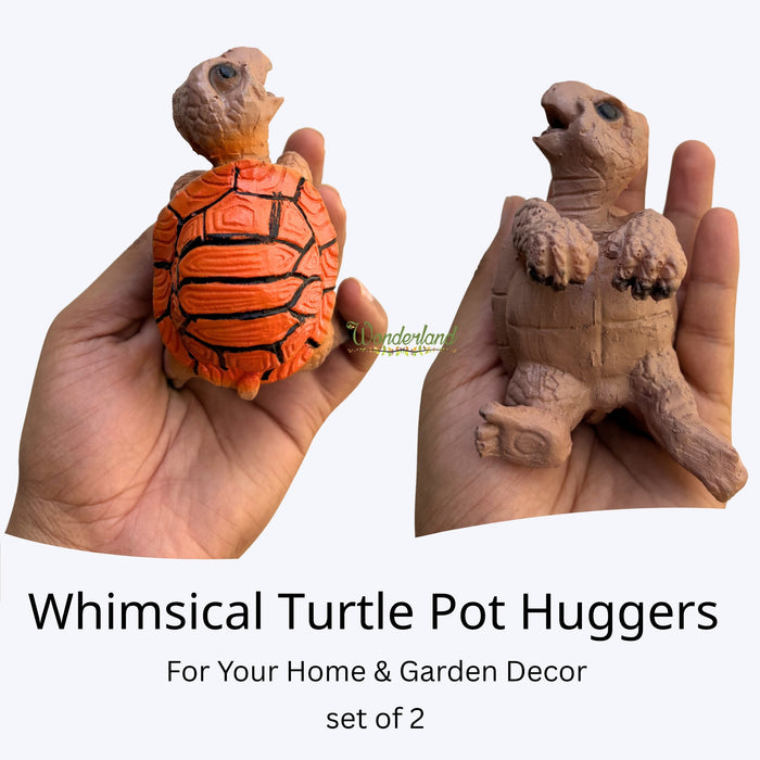 Wonderland Set of 2 Whimsical Turtle Pot Huggers – Decorative Garden Statue Resin Animal Planter Hangers for Indoor & Outdoor Pots