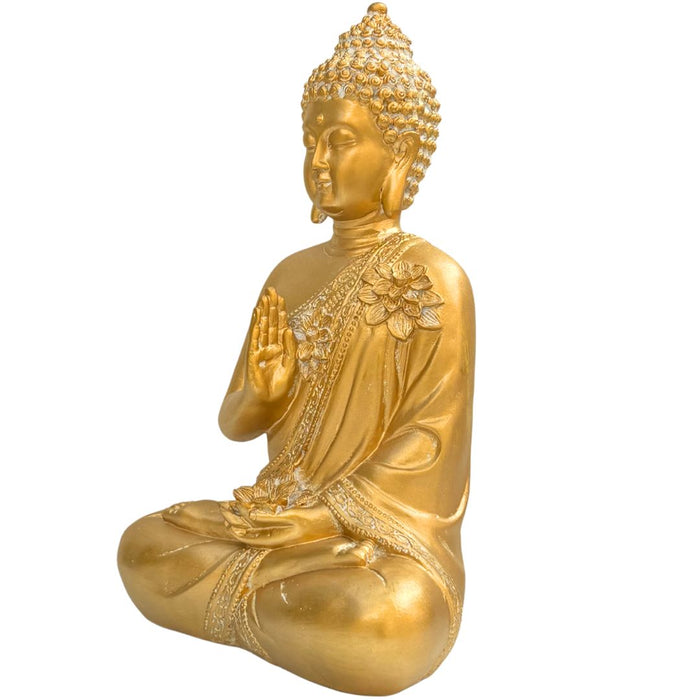 Wonderland Large 13-Inch Golden Meditating Buddha Statue – Premium Decorative Idol for Home Entrance, Living Room, and Gifting | Elegant Buddha Showpiece with Floral Engravings