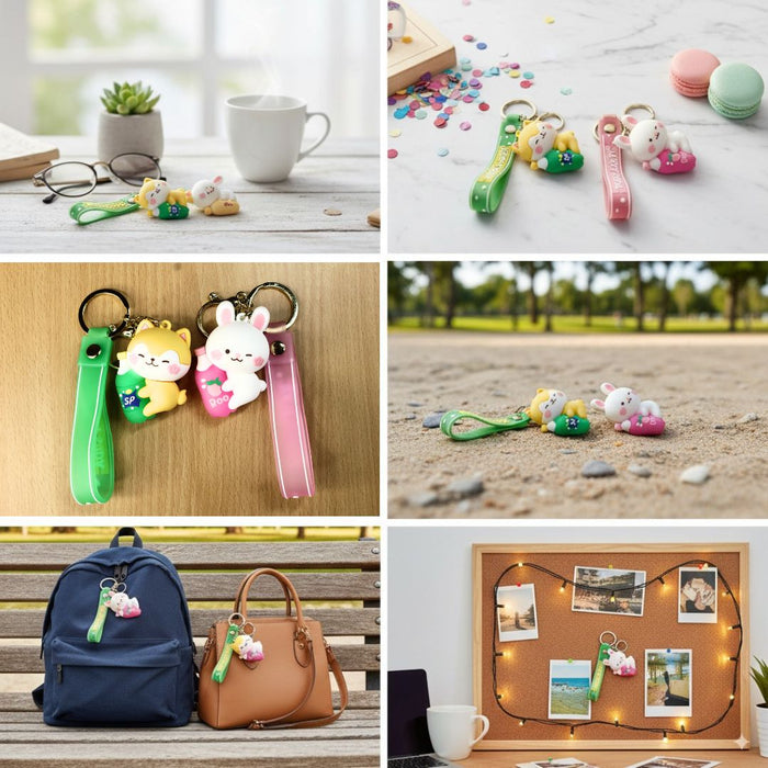Wonderland Kawaii style ( set of 2) Happy Soda Animal Keychains with Holder Accessories, Backpack Car Key Chain for Boy Girl