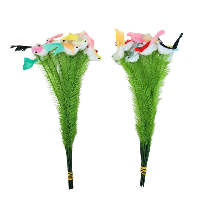 Wonderland Artificial Sparrow and Greenery Decorative Bunch | Colourful Plush Fish Toy Bouquet for Home Decor & Gifting-SET OF 2