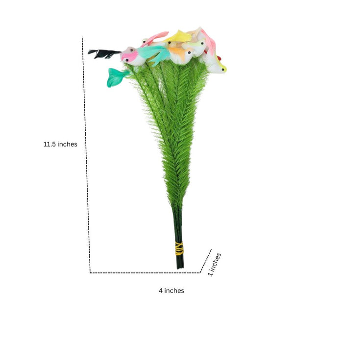 Wonderland Artificial Sparrow and Greenery Decorative Bunch | Colourful Plush Fish Toy Bouquet for Home Decor & Gifting-SET OF 2