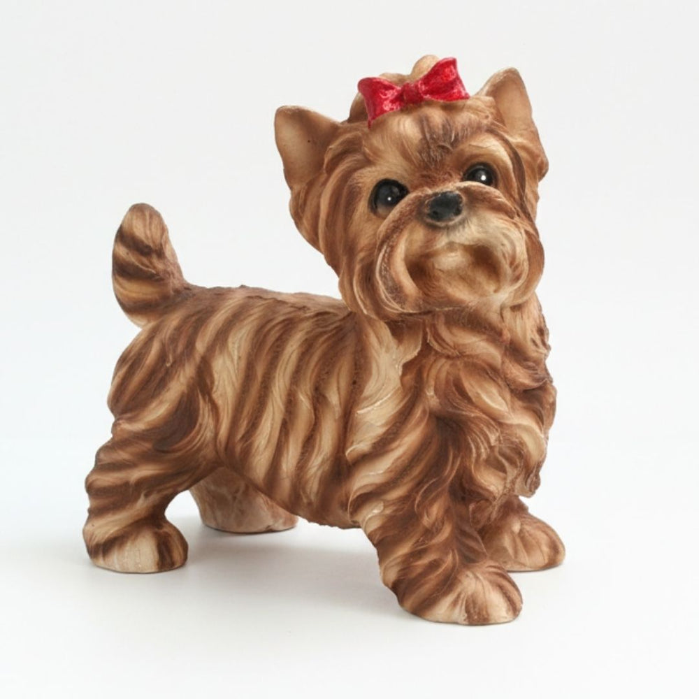 Dog Figurine with Red Bow - Collectible Pet Statue |