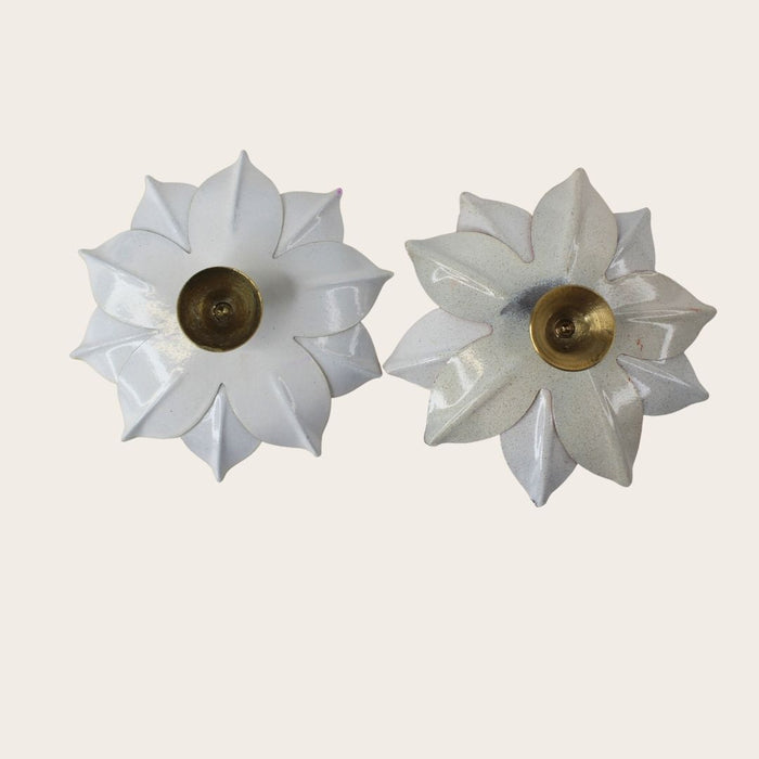 Wonderland Dual Lotus Diya Set (Yellow & Orange) set of 2| Brass Candle holder| Diwali festive décor