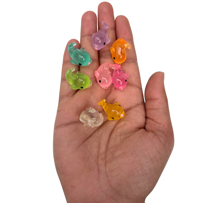 Wonderland 8-Piece Set Mini Glow-in-the-Dark Resin Dolphins – Colorful Miniature Sea Animal Figurines for DIY Crafts, Garden Décor| Doll House Accessory | Display