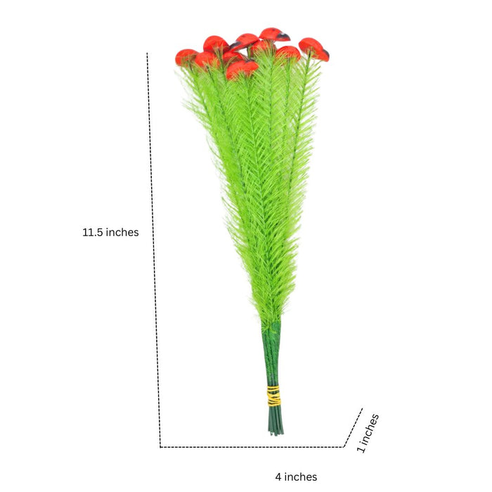 Wonderland Artificial Green Grass Plants with Red Ladybug Accents for Aquarium, Home Decor, or DIY Craft (Pack of 2 Bunches)